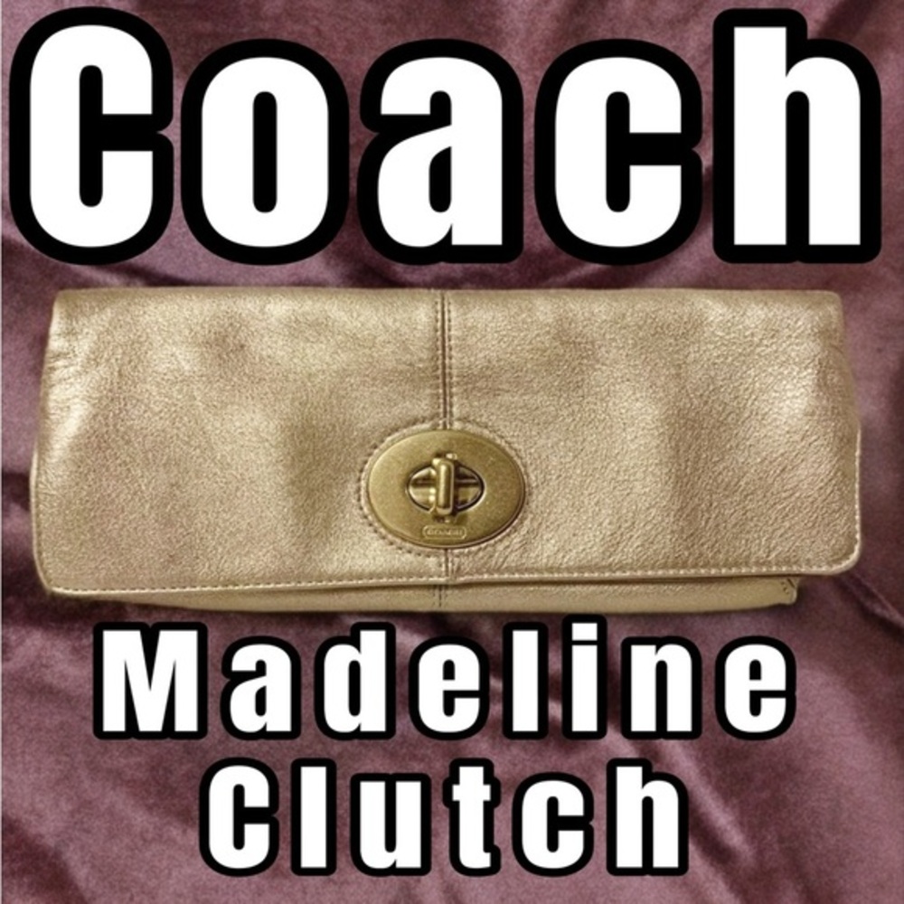 Coach Metallic Gold Madeline Fold-Over Clutch